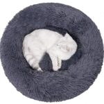 PEOPLE&PETS Soft Long Plush Pet Bed, Calming Self-Warming Round Donut Cuddler